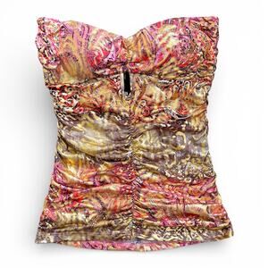 Y2K RARE Metallic Foil Bandage Ruched Corset Club Tube Top Vintage Joyce Leslie